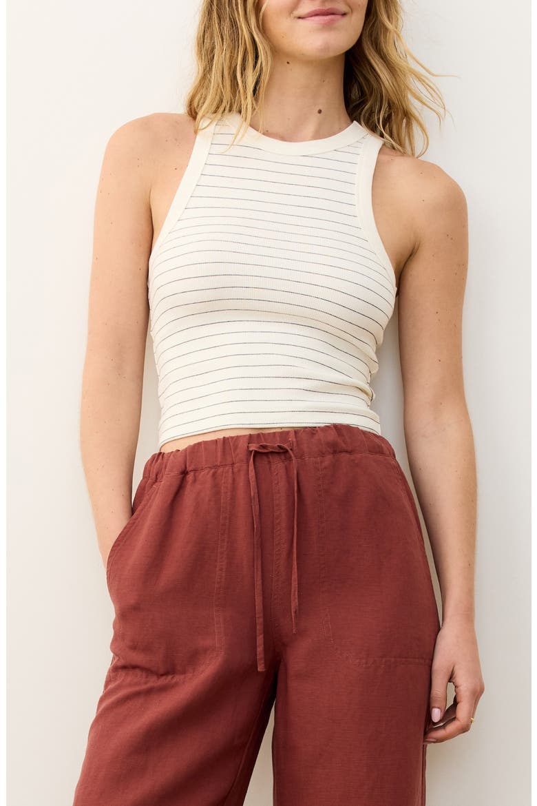 Lexi Sun-In Stripe High Neck Crop Rib Tank, Main, color, BLACK/ OFF WHITE STRIPE