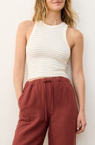 Marine Layer Lexi Sun-In Stripe High Neck Crop Rib Tank