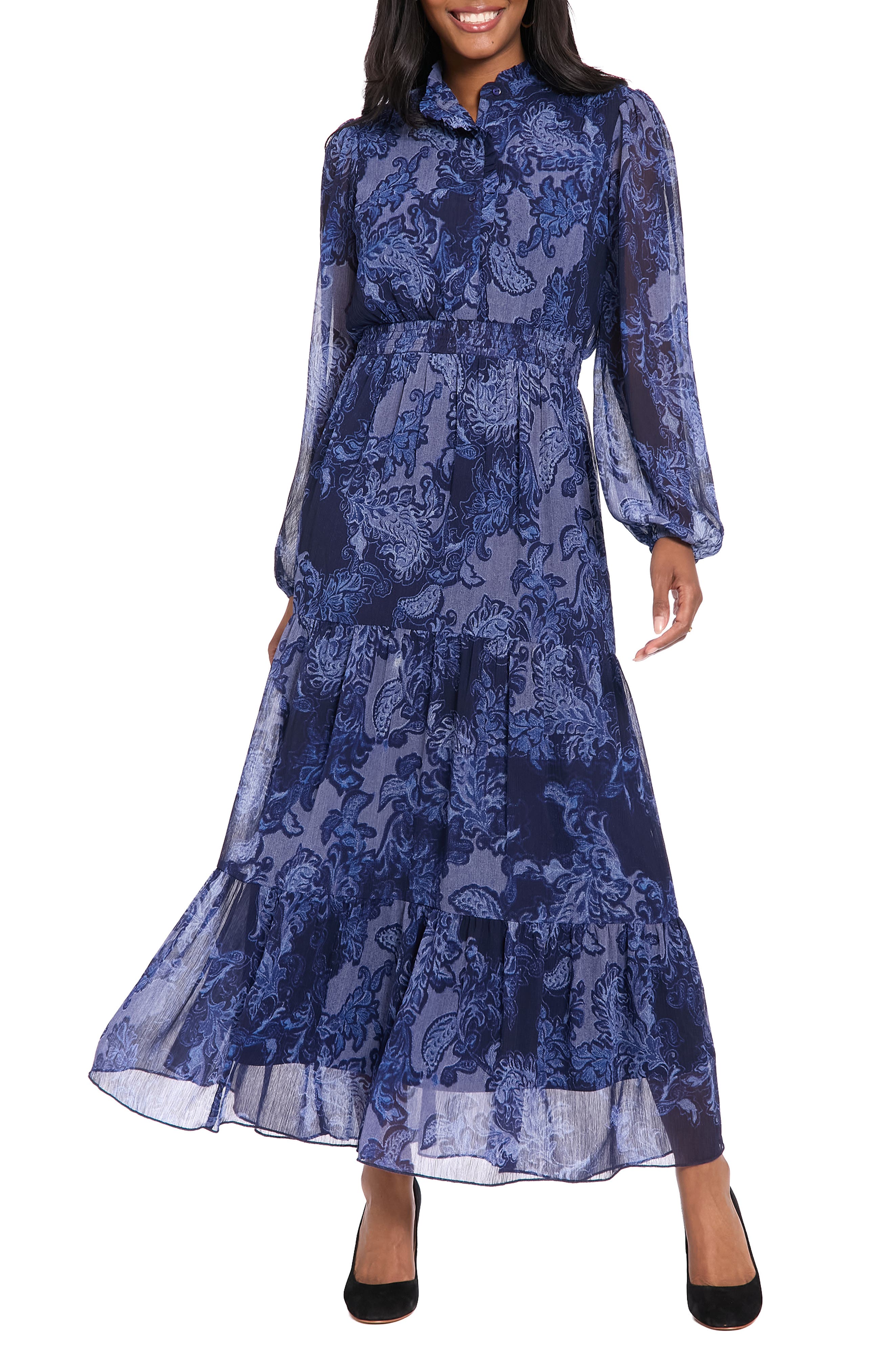 Ruffle Long Sleeve Shirtdress