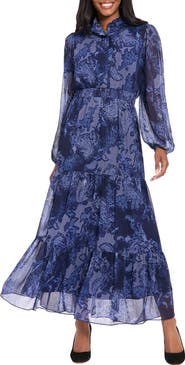 London Times Ruffle Long Sleeve Shirtdress