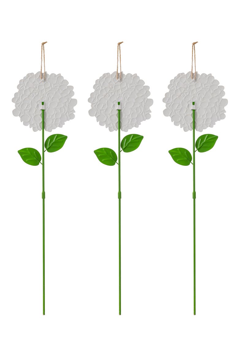 Set of 3 Metal Happy Face Flower Hydrangea Picks Wall Decor, Alternate, color, Pink