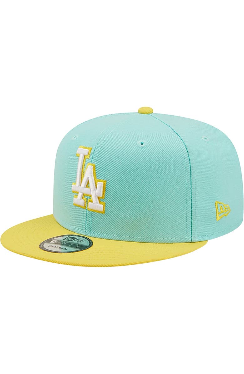 New Era Men's New Era Turquoise/Yellow Los Angeles Dodgers Spring Two-Tone 9FIFTY Snapback Hat, Main, color,