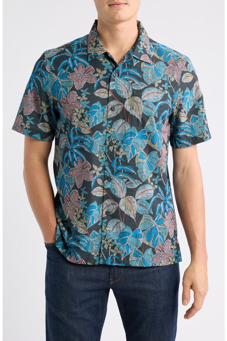 Bahama Coast Midnight Fuego Floral IslandZone® Short Sleeve Button-Up Shirt, Main, color, DK GREY