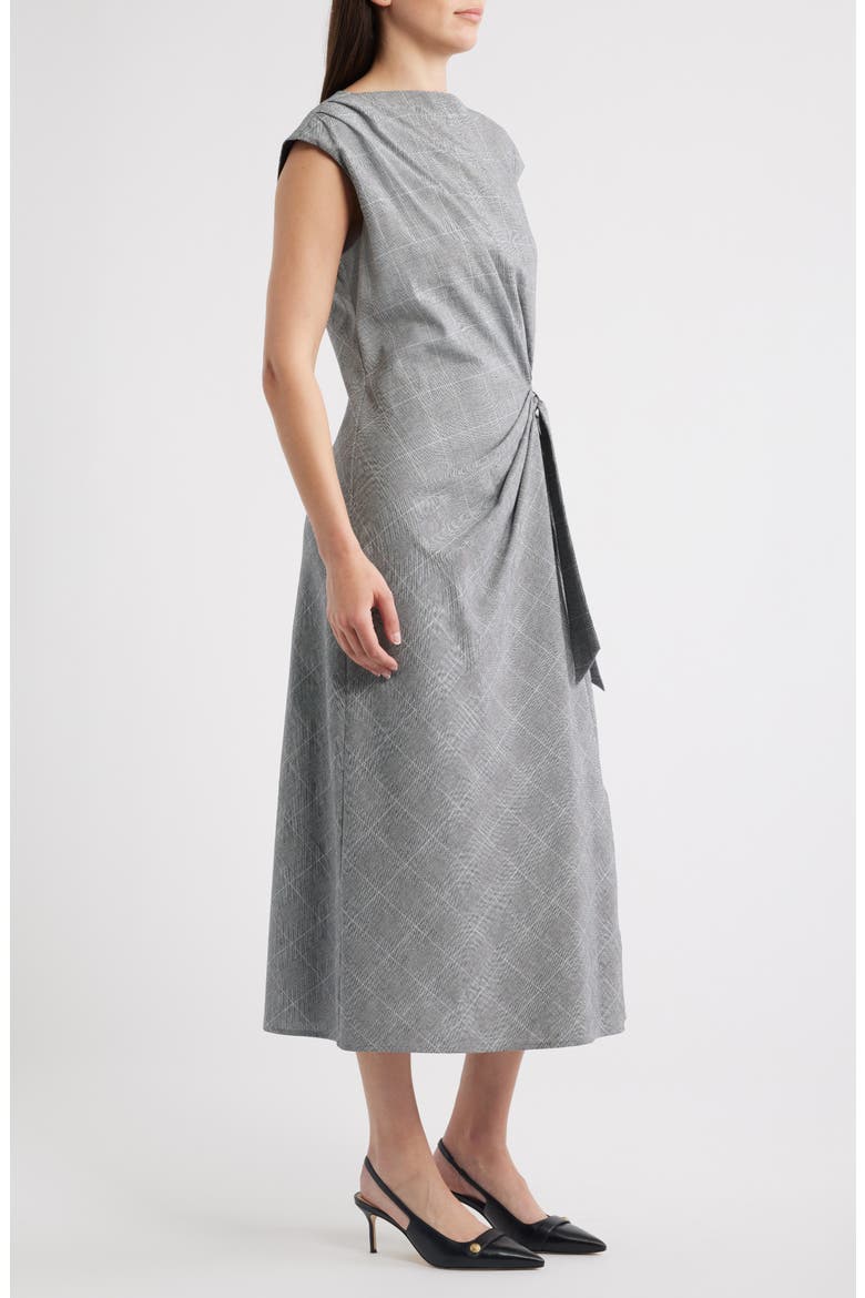 Windowpane Pladi Side Ruched Cotton Sheath Dress, Alternate, color, GREY