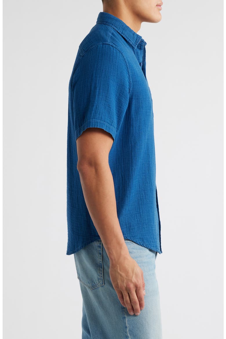 Duo Short Sleeve Gauze Button-Up Shirt, Alternate, color, BLUE INDIGO WASHED
