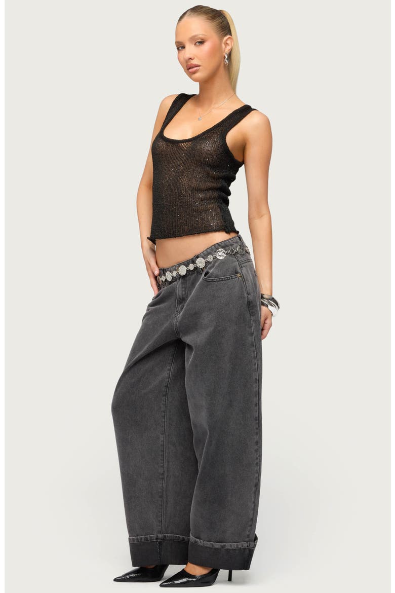 Eleora Sequin Knit Tank Top, Alternate, color, BLACK