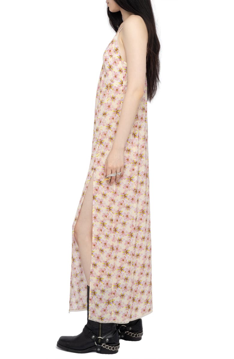 Zadig & Voltaire Ramelil Mirror Flowers Lace Trim Crepe Slipdress, Alternate, color, Pear