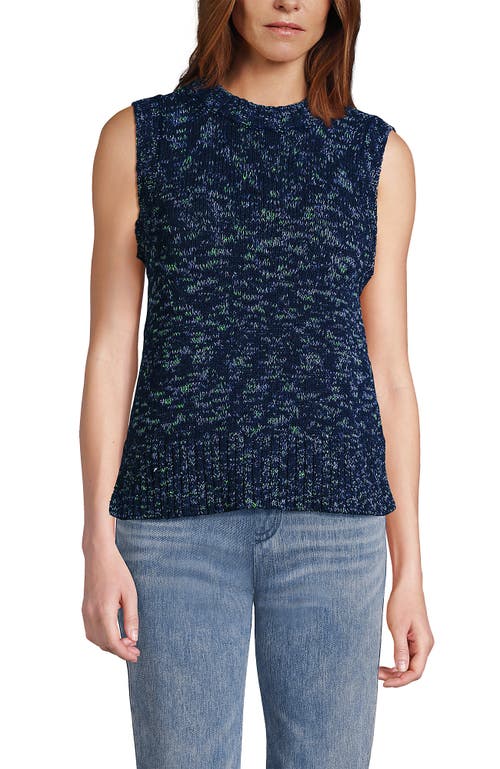 Lands' End Cotton Tweed Textured Crewneck Vest Sweater In Blue