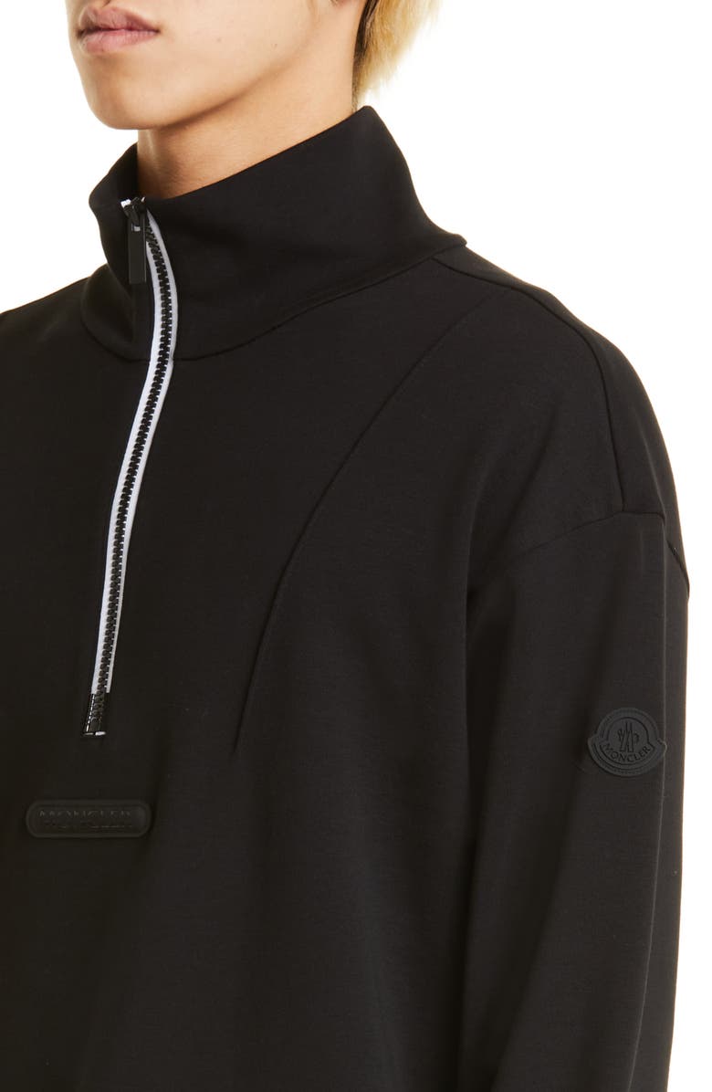 Moncler Mock Neck Half Zip Cotton Jersey Pullover, Alternate, color,