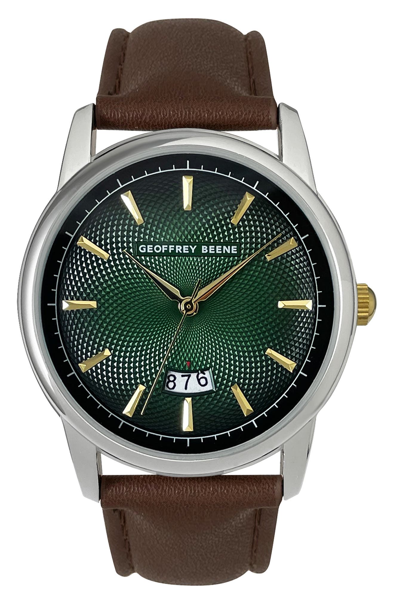 GEOFFREY BEENE Embossed Leather Strap Watch, 41mm