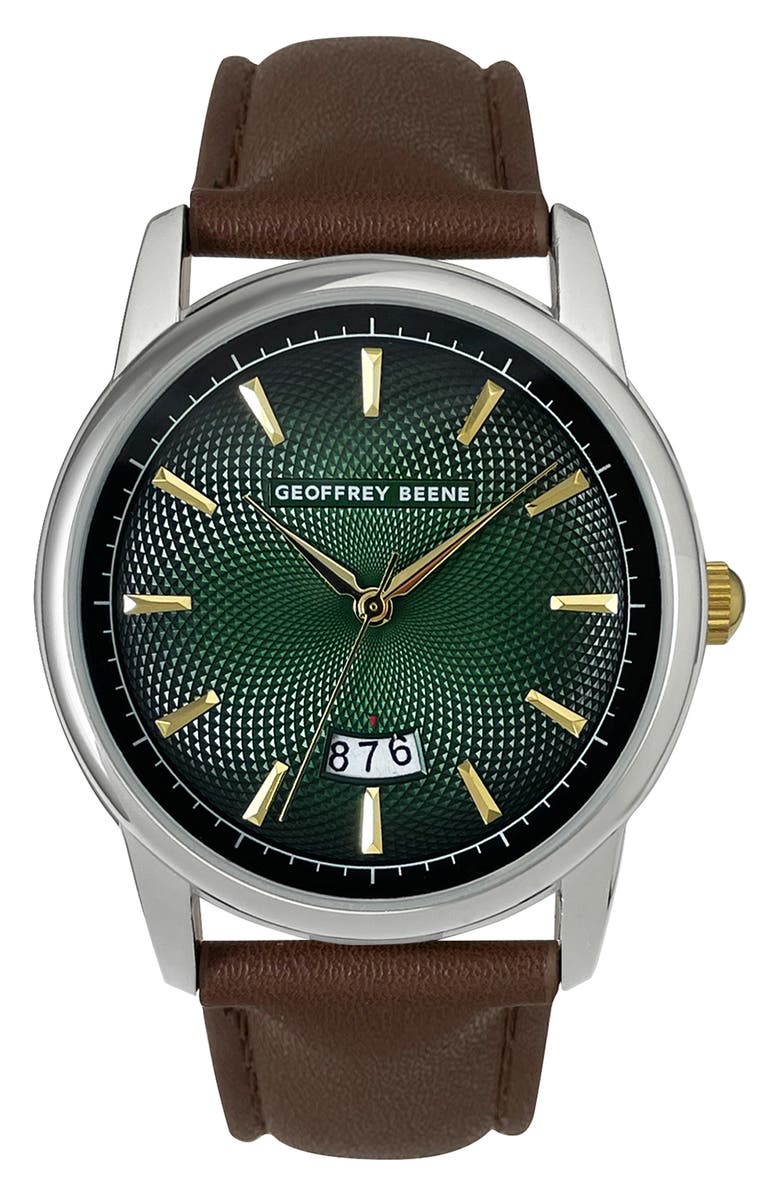 GEOFFREY BEENE Embossed Leather Strap Watch, 41mm, Main, color, 