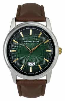 GEOFFREY BEENE Embossed Leather Strap Watch, 41mm