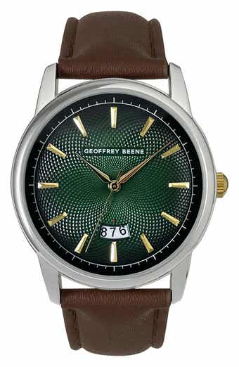 GEOFFREY BEENE Embossed Leather Strap Watch, 41mm