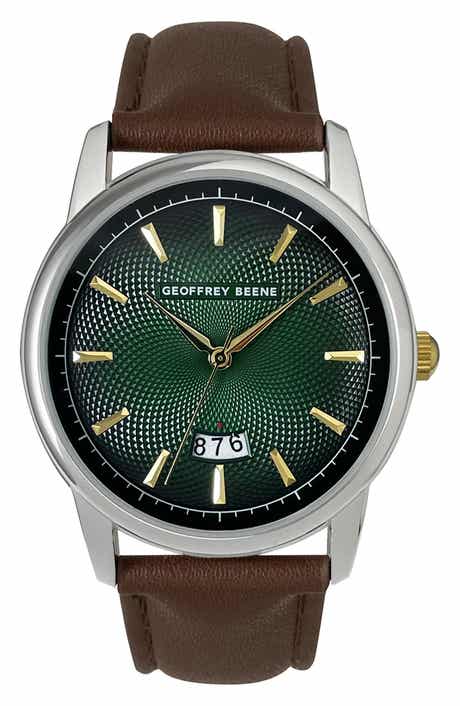 GEOFFREY BEENE Embossed Leather Strap Watch, 41mm