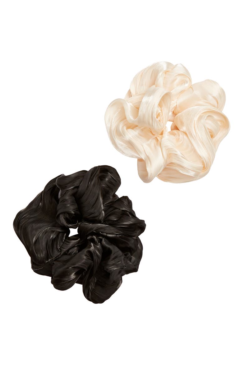 Assorted 2-Pack Oversize Satin Scrunchies, Main, color, BLACK/ BEIGE