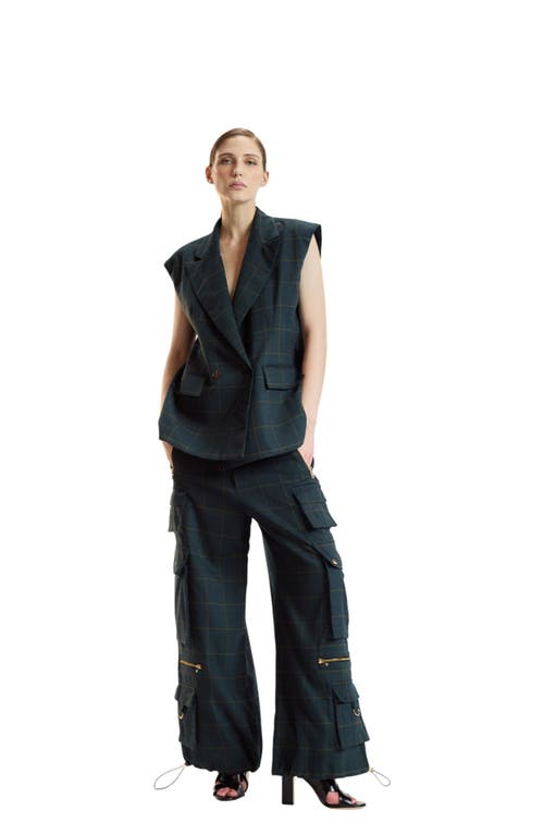 Cynthia Rowley Plaid Cargo Pants In Green