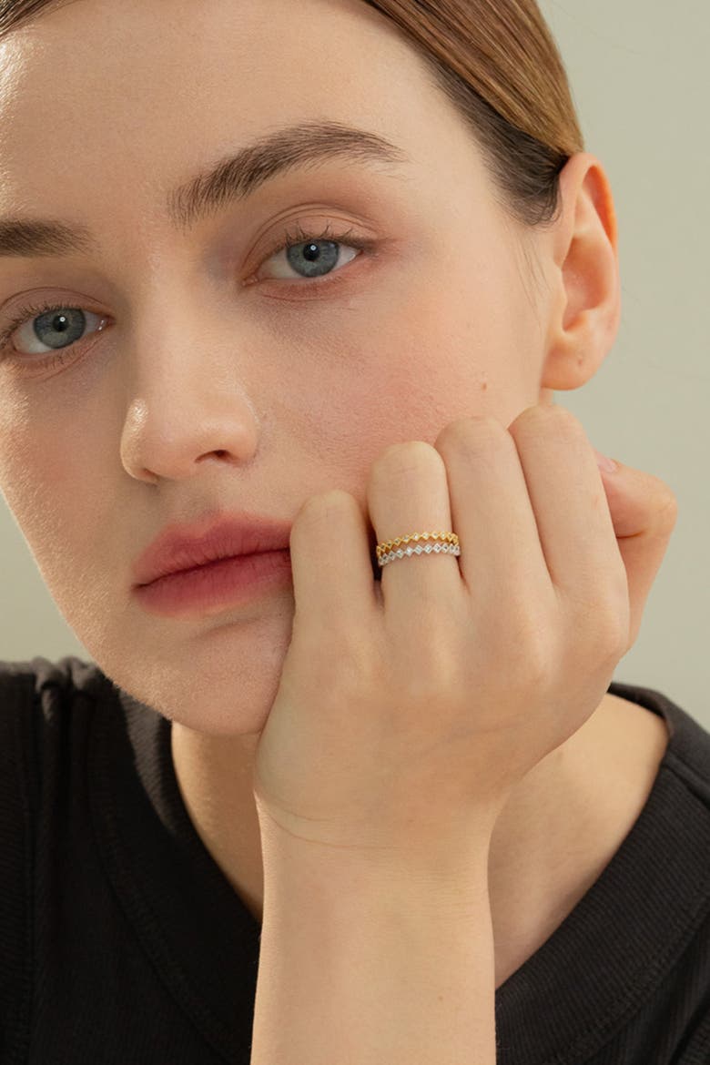 14k Gold Plated Thin Crystal Band Ring Minimalist Dainty Daily Wear, Alternate, color, Silver