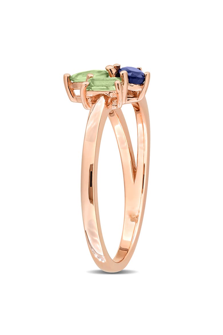 Gemstone 3-Stone Cluster Split-Shank Ring, Alternate, color, Sapphire/Rose-Plated