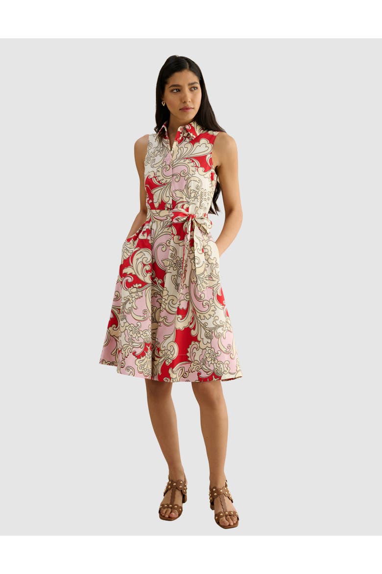 Beki Printed Collar Shirt Dress, Main, color, Redmulti
