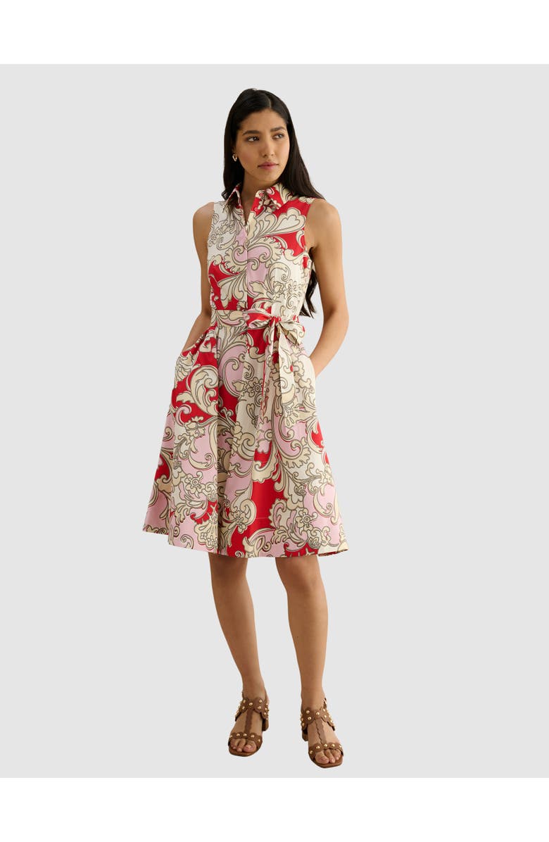 HOBBS LONDON Beki Printed Collar Shirt Dress, Main, color, Redmulti