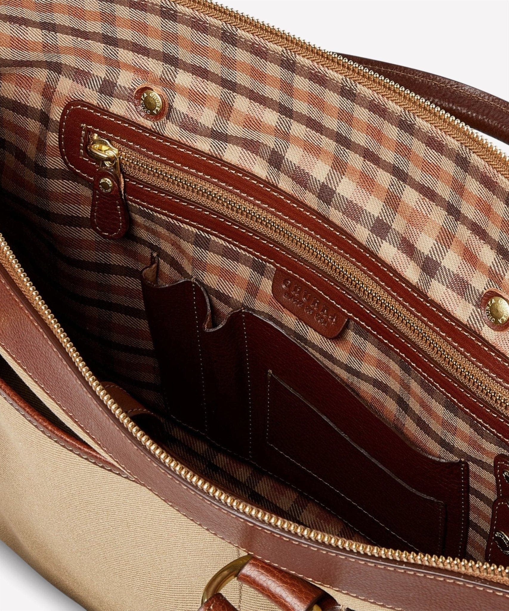 Examiner No. 5, Alternate, color, Khaki Twill / Vintage Chestnut