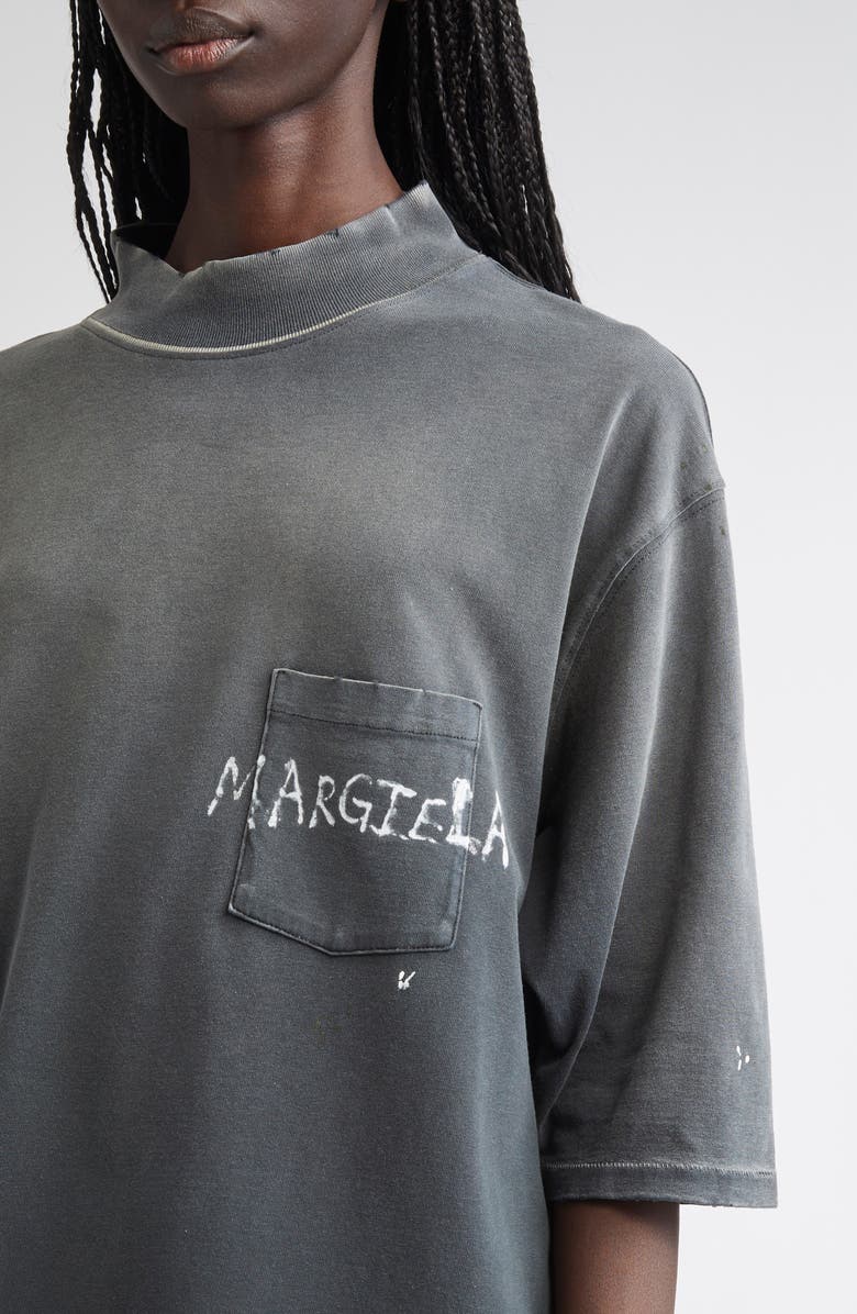 Maison Margiela Graffiti Logo Paint Splattered Pocket T-Shirt, Alternate, color, Washed Black