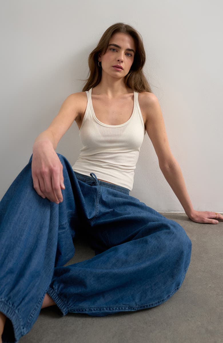 Topshop Rib Semi Sheer Racerback Tank, Alternate, color, Ecru