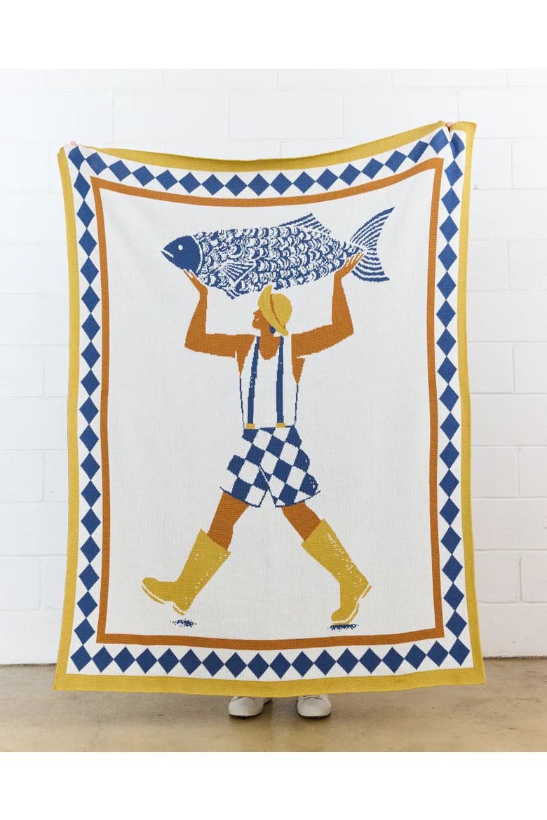 Un Beau Poisson Knit Throw Blanket, Alternate, color, Sunny Day