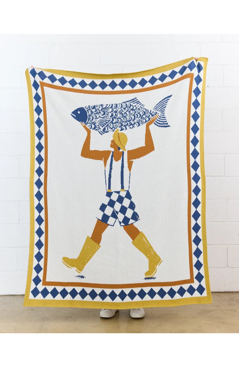 Biquette Un Beau Poisson Knit Throw Blanket, Alternate, color, Sunny Day