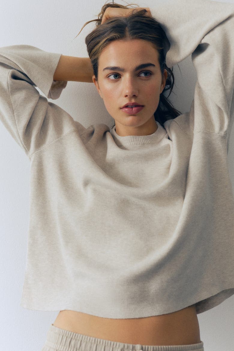 Oversized Fine-knit Sweater, Alternate, color, Light beige melange