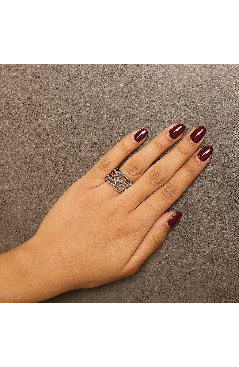 Haus of Brilliance Silver Diamond Accent Crossover Ring, Alternate, color, White