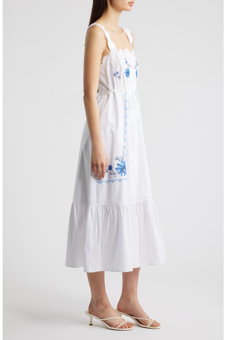 Floral Embroidery Detail Cotton Dress, Alternate, color, OFF WHITE/ BLUE