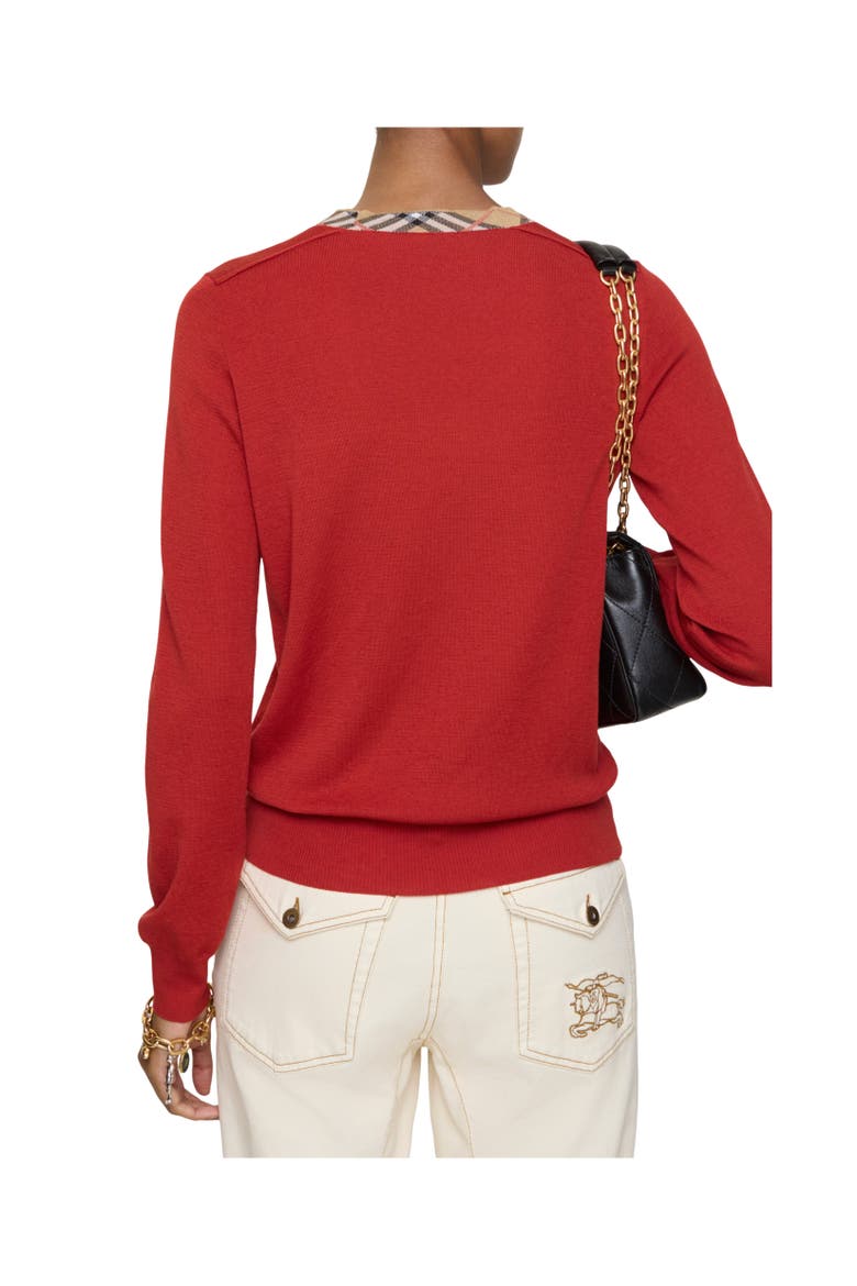 Check Trim Wool Sweater, Alternate, color, Crimson red