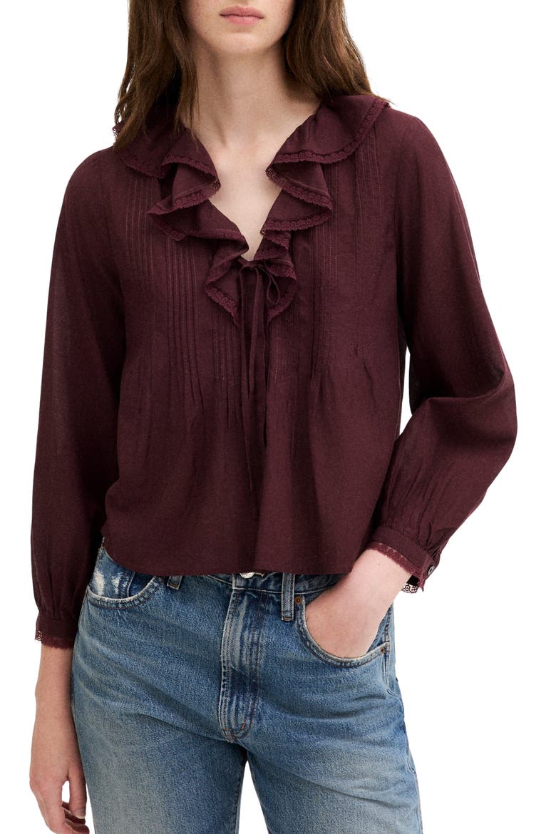 The Georgina Long Sleeve Voile Top, Main, color, SMOKED CLARET