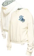 New Era Women's New Era Cream Seattle Kraken Glam Game Quarter-Zip Cropped Floral Hoodie Pullover