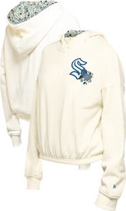New Era Women's New Era Cream Seattle Kraken Glam Game Quarter-Zip Cropped Floral Hoodie Pullover