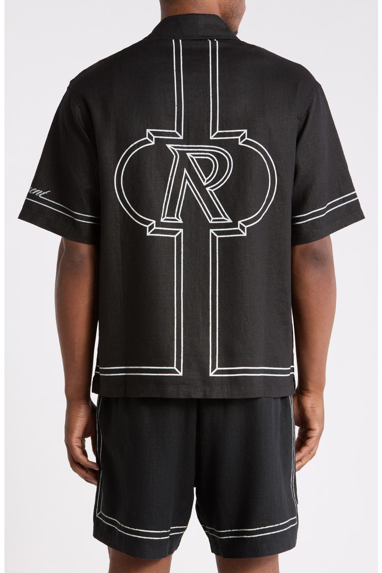 Border Stripe Cotton Button-up Shirt, Alternate, color, JET BLACK