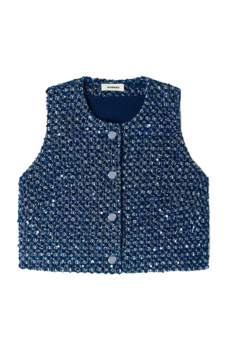 SANDRO Sequin crop top, Alternate, color, Navy Blue