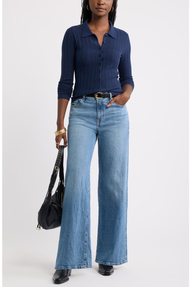Ribbed Pointelle Cardigan, Alternate, color, NAVY STILL