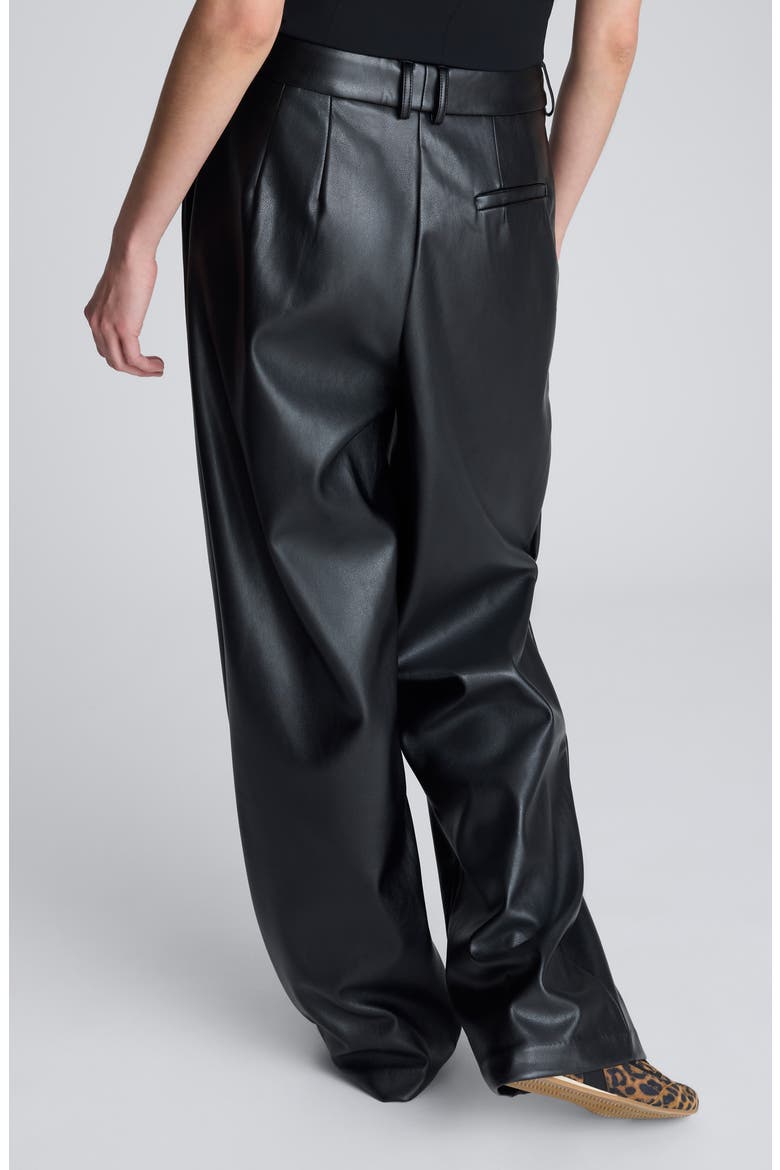 Double Pleat High Waist Wide Leg Faux Leather Pants, Alternate, color, BLACK