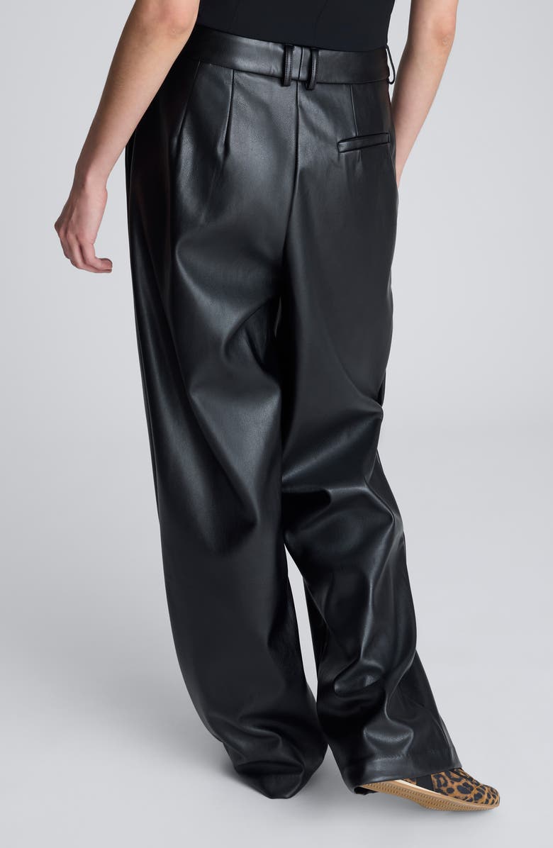 Kenneth Cole Double Pleat High Waist Wide Leg Faux Leather Pants, Alternate, color, Black