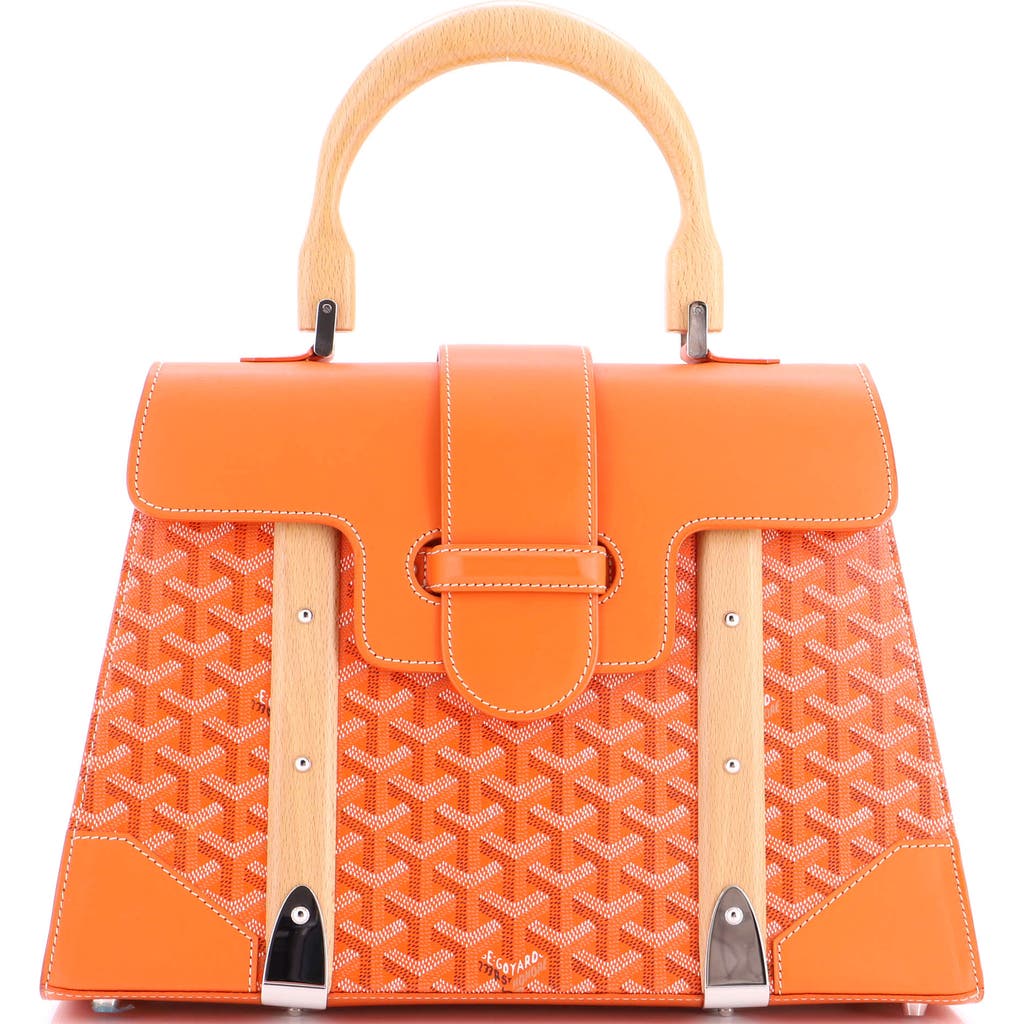 Pre-owned Goyard Goyard Saigon Top Handle Bag Coated Canvas With Leather Mm In Orange