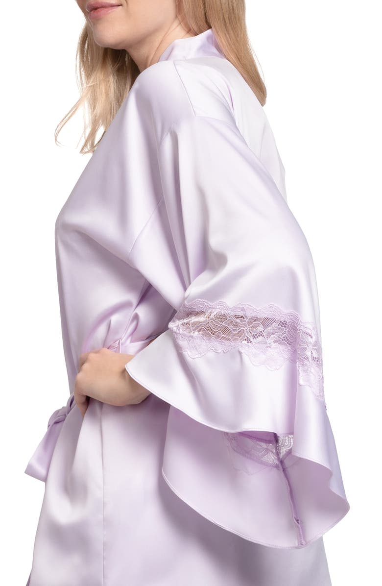 In Bloom by Jonquil Lace Trim Satin Robe, Alternate, color, Lavender