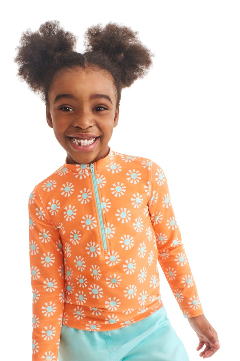 Kids Long Sleeve Half-Zip Rash Guard In Cutout Suns, Alternate, color, Cantaloupe Cutout Suns
