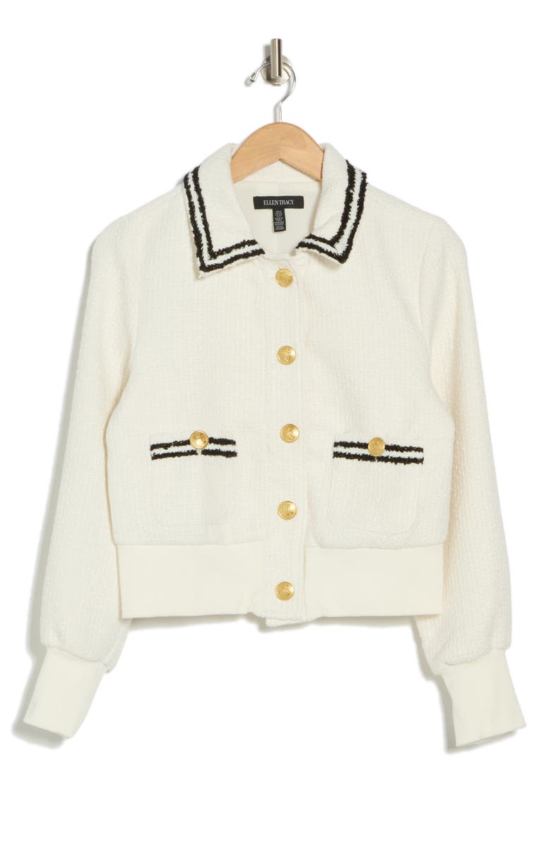 Ellen Tracy Tweed Bomber Jacket, Alternate, color, Marshmallow