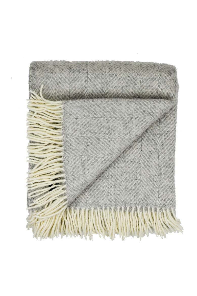 Highland Tweeds Herringbone Pure New Wool Throw, Alternate, color, Silver
