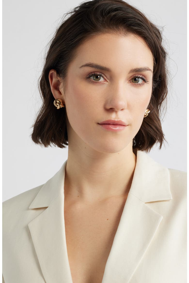 Double Knot Stud Earrings, Alternate, color, GOLD