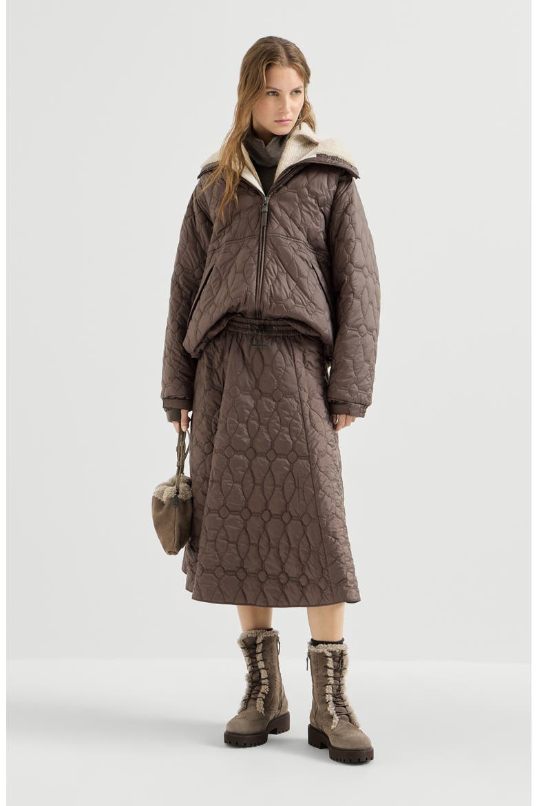 Water-resistant matte nylon quilted skirt with Thermore®, Alternate, color, Coffee