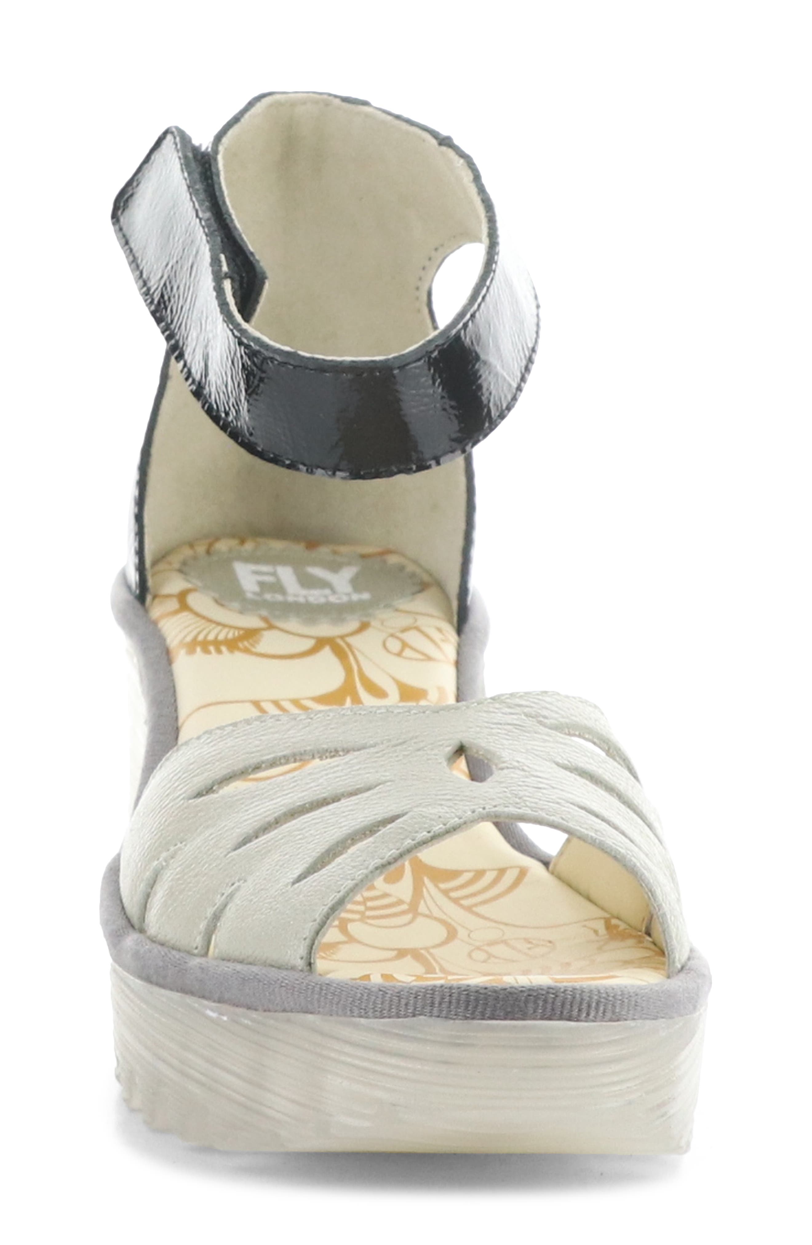 Fly London Yelu Platform Wedge Sandal, Alternate, color, Light Silver/ Black