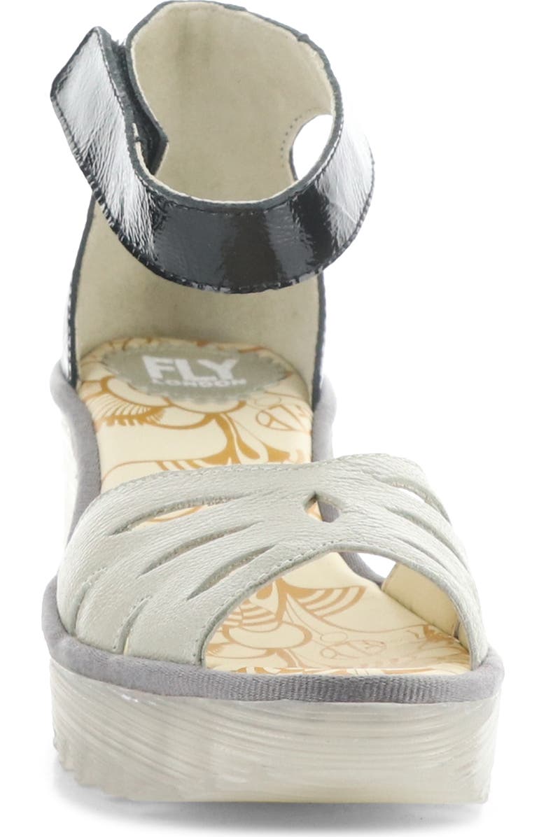 Fly London Yelu Platform Wedge Sandal, Alternate, color, Light Silver/ Black